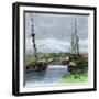 Ships Entering Sault Sainte Marie Canal Connecting Lakes Superior and Huron on the US-Canada Border-null-Framed Giclee Print