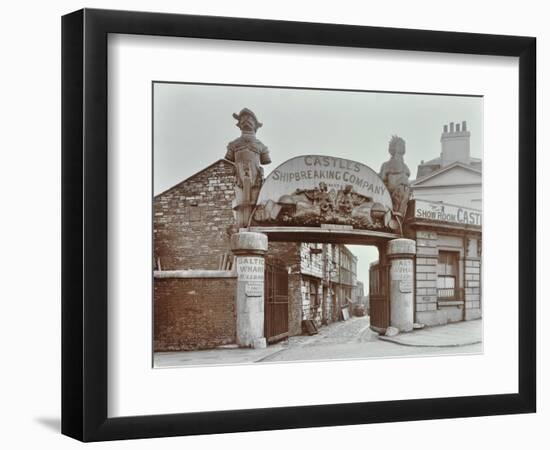 Ships Figureheads over the Gate at Castles Shipbreaking Yard, Westminster, London, 1909-null-Framed Photographic Print