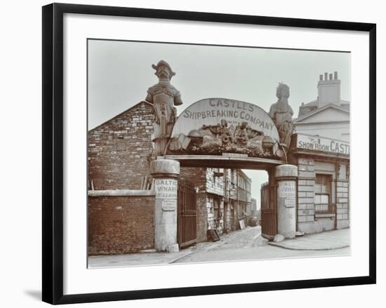 Ships Figureheads over the Gate at Castles Shipbreaking Yard, Westminster, London, 1909-null-Framed Photographic Print