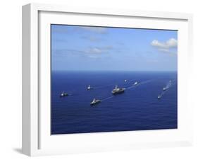 Ships from the Ronald Reagan Carrier Strike Group Transit the Pacific Ocean-Stocktrek Images-Framed Photographic Print