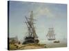 Ships in a Dutch Estuary, 19th Century-W.A. van Deventer-Stretched Canvas