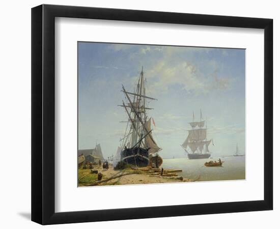 Ships in a Dutch Estuary, 19th Century-W.A. van Deventer-Framed Premium Giclee Print