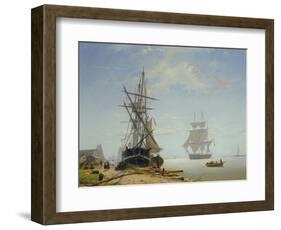 Ships in a Dutch Estuary, 19th Century-W.A. van Deventer-Framed Giclee Print