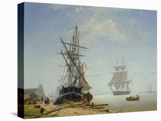 Ships in a Dutch Estuary, 19th Century-W.A. van Deventer-Stretched Canvas