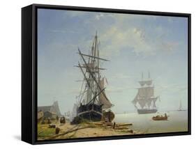 Ships in a Dutch Estuary, 19th Century-W.A. van Deventer-Framed Stretched Canvas