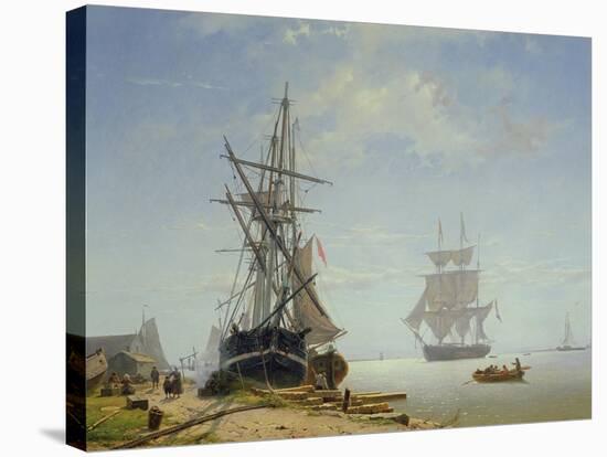 Ships in a Dutch Estuary, 19th Century-W.A. van Deventer-Stretched Canvas