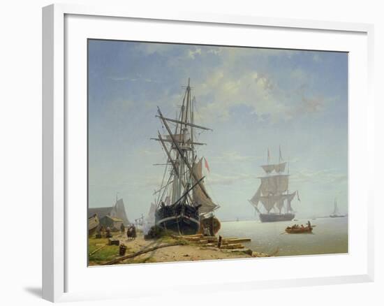 Ships in a Dutch Estuary, 19th Century-W.A. van Deventer-Framed Giclee Print