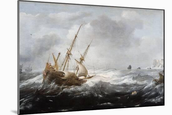 Ships in a Storm on a Rocky Coast, 1614-1618-Jan Porcellis-Mounted Giclee Print