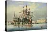 Ships in Ordinary at Devonport, C.1850 (Watercolour)-Nicholas Condy-Stretched Canvas