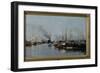 Ships in the Harbor, 1884 oil on canvas-Johannes Martin Grimelund-Framed Giclee Print