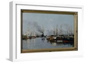 Ships in the Harbor, 1884 oil on canvas-Johannes Martin Grimelund-Framed Giclee Print