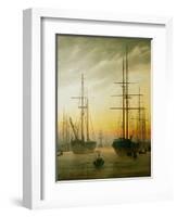 Ships in the harbour-Caspar David Friedrich-Framed Giclee Print