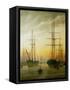 Ships in the harbour-Caspar David Friedrich-Framed Stretched Canvas