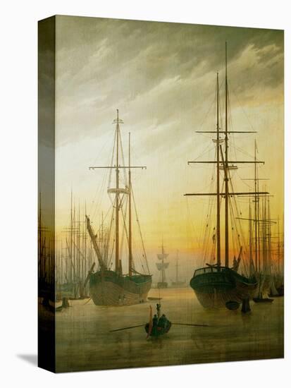 Ships in the harbour-Caspar David Friedrich-Stretched Canvas
