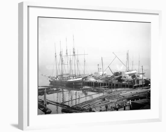 Ships Loading Timber at Docks, Seattle, 1916-Asahel Curtis-Framed Giclee Print