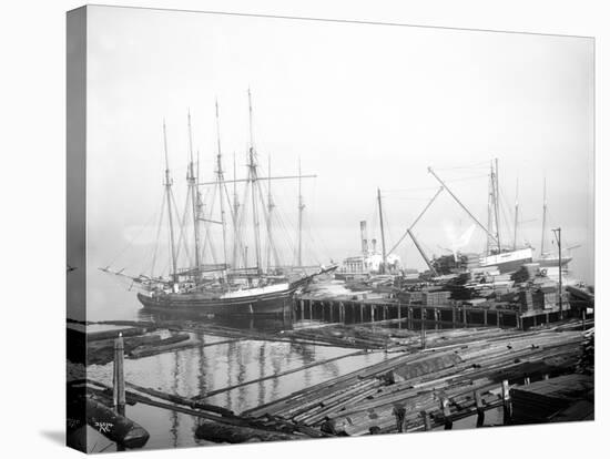 Ships Loading Timber at Docks, Seattle, 1916-Asahel Curtis-Stretched Canvas