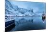 Ships Moored in the Small Harbor of Reine under a Gloomy Sky in the South of the Lofoten Islands-Roberto Moiola-Mounted Photographic Print