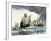 Ships of Ferdinand Magellan Rounding Tierra del Fuego to Circumnavigate the Earth 1519 to 1521-null-Framed Giclee Print