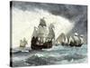 Ships of Ferdinand Magellan Rounding Tierra del Fuego to Circumnavigate the Earth 1519 to 1521-null-Stretched Canvas