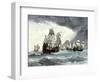 Ships of Ferdinand Magellan Rounding Tierra del Fuego to Circumnavigate the Earth 1519 to 1521-null-Framed Giclee Print