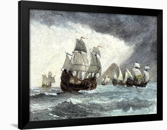 Ships of Ferdinand Magellan Rounding Tierra del Fuego to Circumnavigate the Earth 1519 to 1521-null-Framed Giclee Print