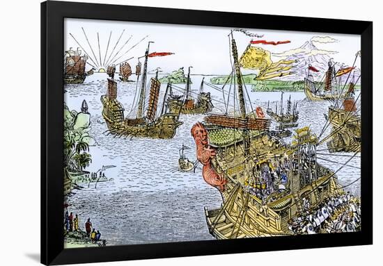 Ships of Marco Polo on the Mediterranean Sea, c.1300-null-Framed Giclee Print