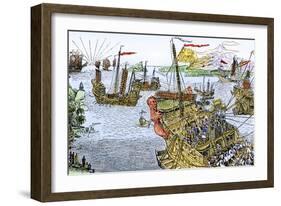 Ships of Marco Polo on the Mediterranean Sea, c.1300-null-Framed Giclee Print