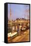 Ships on River Seine and Pont Neuf Bridge, Paris, Ile De France, France, Europe-Markus Lange-Framed Stretched Canvas