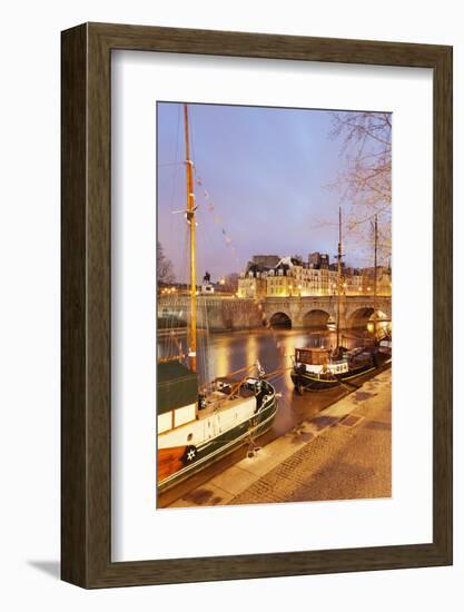 Ships on River Seine and Pont Neuf Bridge, Paris, Ile De France, France, Europe-Markus Lange-Framed Photographic Print