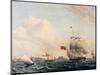 Ships Sailing Through Oresund Strait Between Sweden and Denmark with Kronborg Castle in Background-null-Mounted Giclee Print