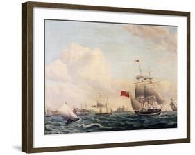 Ships Sailing Through Oresund Strait Between Sweden and Denmark with Kronborg Castle in Background-null-Framed Giclee Print