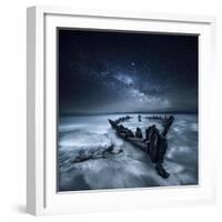 Shipwreck Below the Stars, Glenbeigh, County Kerry, Munster, Ireland-Mariuskasteckas-Framed Photographic Print