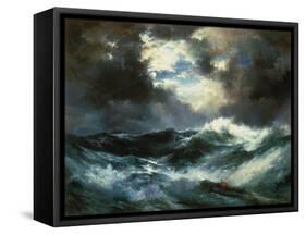 Shipwreck in Stormy Sea at Night-Thomas Moran-Framed Stretched Canvas