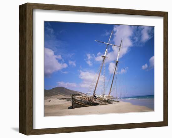 Shipwreck on the Beach, Fuerteventura, Canary Islands, Spain, Atlantic-Robert Harding-Framed Photographic Print