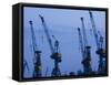 Shipyard Cranes, Hamburg, State of Hamburg, Germany-Walter Bibikow-Framed Stretched Canvas