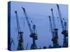 Shipyard Cranes, Hamburg, State of Hamburg, Germany-Walter Bibikow-Stretched Canvas