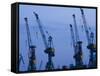 Shipyard Cranes, Hamburg, State of Hamburg, Germany-Walter Bibikow-Framed Stretched Canvas