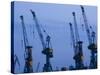 Shipyard Cranes, Hamburg, State of Hamburg, Germany-Walter Bibikow-Stretched Canvas