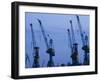 Shipyard Cranes, Hamburg, State of Hamburg, Germany-Walter Bibikow-Framed Photographic Print