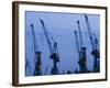 Shipyard Cranes, Hamburg, State of Hamburg, Germany-Walter Bibikow-Framed Photographic Print