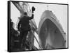 Shipyard Director Waves off the Ship at the Launch of the Transvaal Castle, January 1961-null-Framed Stretched Canvas