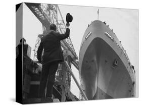 Shipyard Director Waves off the Ship at the Launch of the Transvaal Castle, January 1961-null-Stretched Canvas