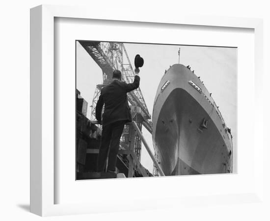 Shipyard Director Waves off the Ship at the Launch of the Transvaal Castle, January 1961-null-Framed Photographic Print