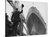 Shipyard Director Waves off the Ship at the Launch of the Transvaal Castle, January 1961-null-Stretched Canvas