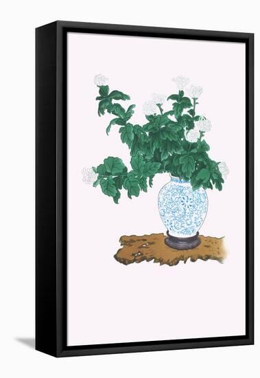 Shiragiku (White Chrysanthemum) In a Blue And White Tsubo-Josiah Conder-Framed Stretched Canvas