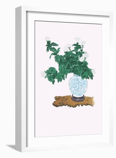 Shiragiku (White Chrysanthemum) In a Blue And White Tsubo-Josiah Conder-Framed Art Print