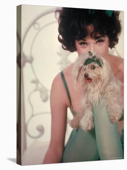 Shirley MacLaine as Irma Posing with Small Dog in Motion Picture Irma La Douce-Gjon Mili-Stretched Canvas