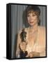 Shirley MacLaine Holding Her Oscar in Press Room at Academy Awards-John Paschal-Framed Stretched Canvas