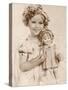 Shirley Temple American Child Star of the 1930s Seen Here with a Shirley Temple Doll-null-Stretched Canvas