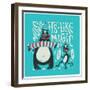 Shirt Print with Band of Circus Monkey and Bear Playing on Musical Instruments. Lettering Slogan Mu-Gleb Guralnyk-Framed Art Print